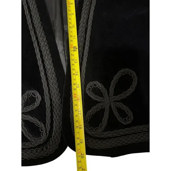 Vintage Lizsport Black velvet Embellished Bolero Jacket Whimsigoth Folk Size 14 - Picture 7 of 7